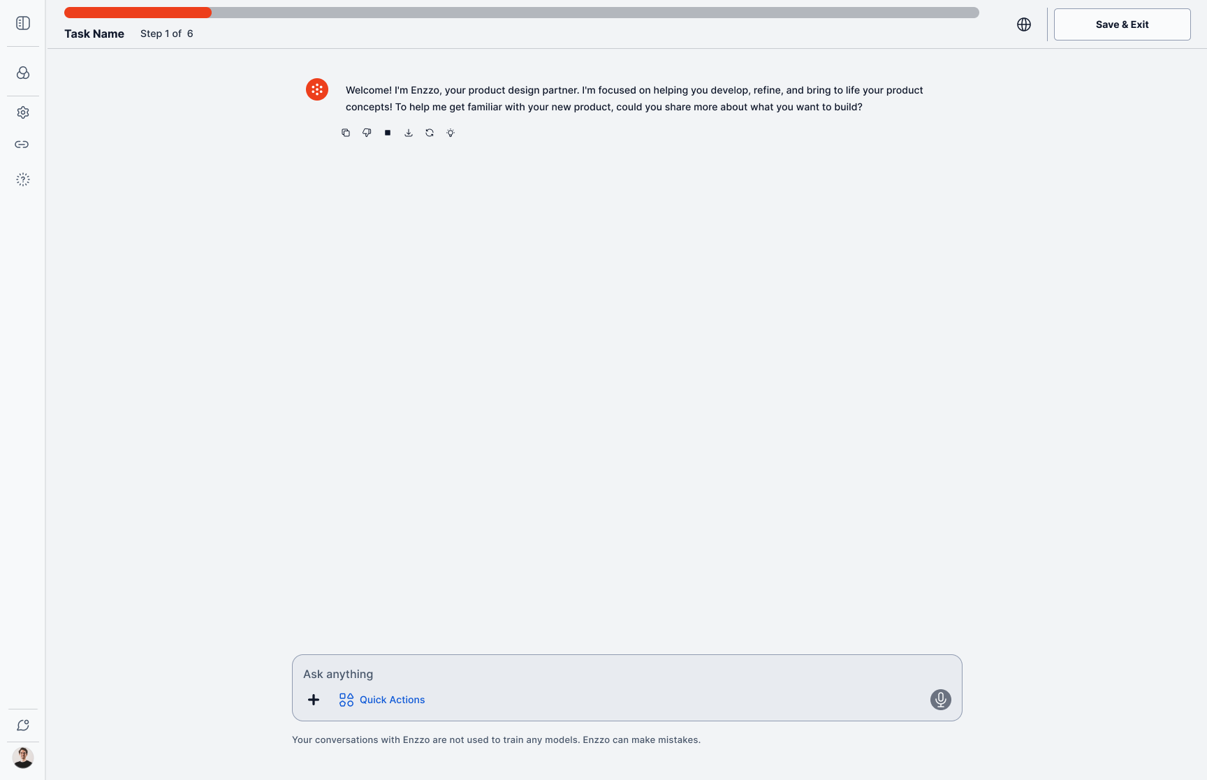 Library → choose Quick Setup → how to start → privacy → conversation → sketch generated inline → finished single-page workspace.