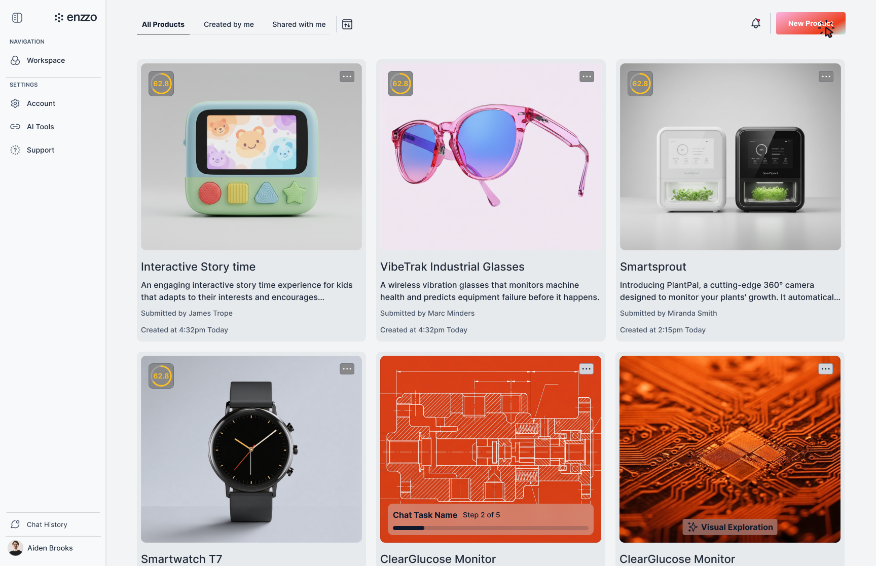 Library → choose Visual Exploration → explain the idea → concepts generated on canvas → tagged result in the library.