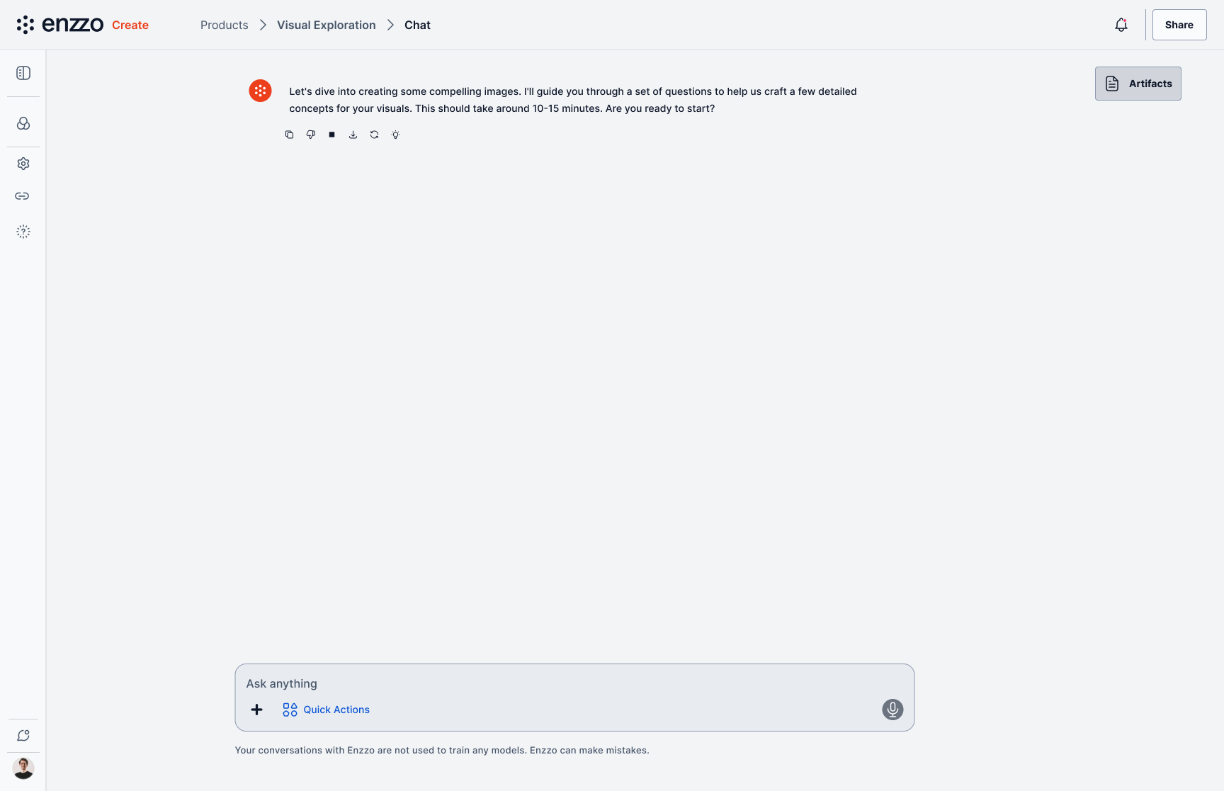 Library → choose Visual Exploration → explain the idea → concepts generated on canvas → tagged result in the library.